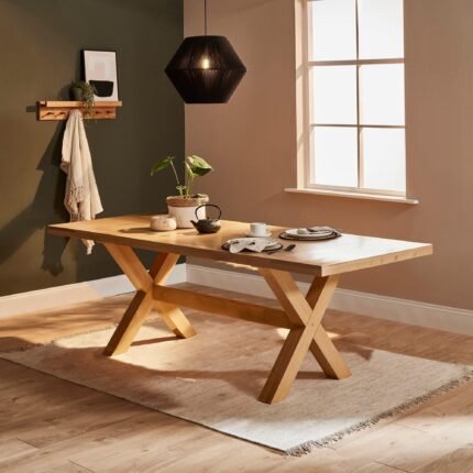 Charlotte Pale Oak Dining Table - Extendable - Cross Leg