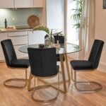 Clara Glass Dining Table Set - 4 Seater - Lola Black Dining Chairs - Gold Legs