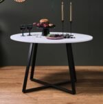 Outlet - Clara Marble Effect Round Dining Table with Black Frame