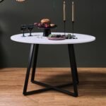 Clara Marble Effect Round Dining Table - Black Frame