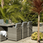 Cube 10 Seater Rattan Outdoor Dining Set with Cream Parasol - Grey Weave Polywood Top - Image 3