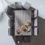 Cube 10 Seater Rattan Outdoor Dining Set with Cream Parasol - Grey Weave Polywood Top - Image 4