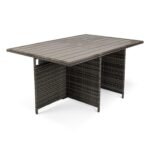 Cube 10 Seater Rattan Outdoor Dining Set with Cream Parasol - Grey Weave Polywood Top - Image 8