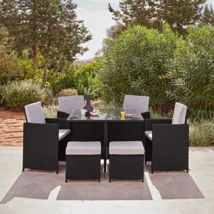 Cube 8 Seater Rattan Outdoor Dining Set - Black Weave