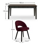 Raleigh Black Dining Table Set - 6 Seater - Marilyn  Burgundy Red Dining Chairs - Black Oak Legs - Image 12