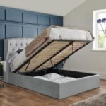 Daisy King Size Ottoman Bed - Grey Velvet - Image 2