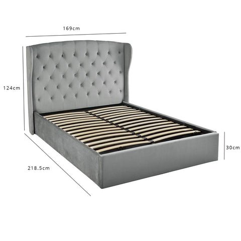 Outlet - Daisy King Size Ottoman Bed - Grey Velvet