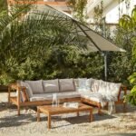 Dakota Wooden Garden Corner Sofa Set with Cream Parasol - Sand Cushions