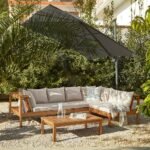 Dakota Wooden Garden Corner Sofa Set with Grey Parasol - Sand Cushions