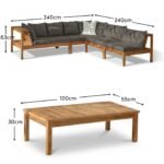 Dakota 6 Seater Wooden Corner Sofa Set - Natural Acacia with Grey Cushions - Image 6