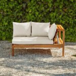 Dakota Wooden Garden Corner Sofa Set with Cream Parasol - Sand Cushions - Image 15