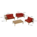 Dakota Wooden Garden Corner Sofa Set - Red Cushions - Image 16