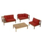 Dakota Wooden Garden Corner Sofa Set - Red Cushions - Image 14