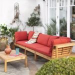 Dakota Wooden Garden Corner Sofa Set - Red Cushions - Image 9