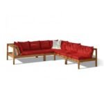 Dakota 6 Seater Wooden Corner Sofa Set - Natural Acacia with Red Cushions - Image 5