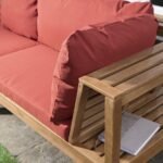 Dakota Wooden Garden Corner Sofa Set with Cream LED Premium Parasol - Red Cushions - Image 11