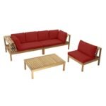 Dakota Wooden Garden Corner Sofa Set with Cream LED Premium Parasol - Red Cushions - Image 14