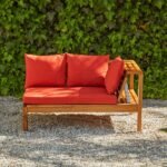 Dakota Wooden Garden Corner Sofa Set with Cream LED Premium Parasol - Red Cushions - Image 5