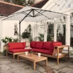 Dakota Wooden Garden Corner Sofa Set with Cream LED Premium Parasol - Red Cushions - Image 6