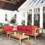 Dakota Wooden Garden Corner Sofa Set with Cream LED Premium Parasol - Red Cushions - Image 7