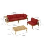Dakota Wooden Garden Corner Sofa Set with Cream Parasol - Red Cushions - Image 19