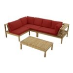 Dakota Wooden Garden Corner Sofa Set with Cream Parasol - Red Cushions - Image 14