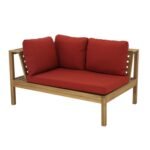 Dakota Wooden Garden Corner Sofa Set with Cream Parasol - Red Cushions - Image 17