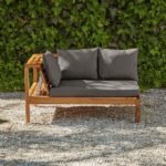 Dakota Wooden Garden Corner Sofa Set with Grey Parasol - Grey Cushions - Image 3