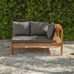 Dakota Wooden Garden Corner Sofa Set with Grey Parasol - Grey Cushions - Image 4