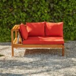 Dakota Wooden Garden Corner Sofa Set with Grey Parasol - Red Cushions - Image 4