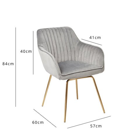 Darcy Office Swivel Chair - Grey with Gold Legs 1 Darcy swivel chair - velvet - grey and gold - Laura James