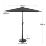 Rectangular 2x3m Grey LED Premium Parasol with 25kg Parasol Base - Black Concrete - Image 3