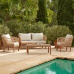 Eaden Rope Garden Conversation Set with Cream Lean Over Parasol - Natural - Image 2