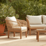 Eaden Rope Garden Conversation Set with Cream Lean Over Parasol - Natural - Image 3