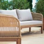 Eaden Rope Garden Conversation Set with Cream Lean Over Parasol - Natural - Image 7