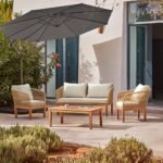Eaden Rope Garden Conversation Set with Grey Lean Over Parasol - Natural
