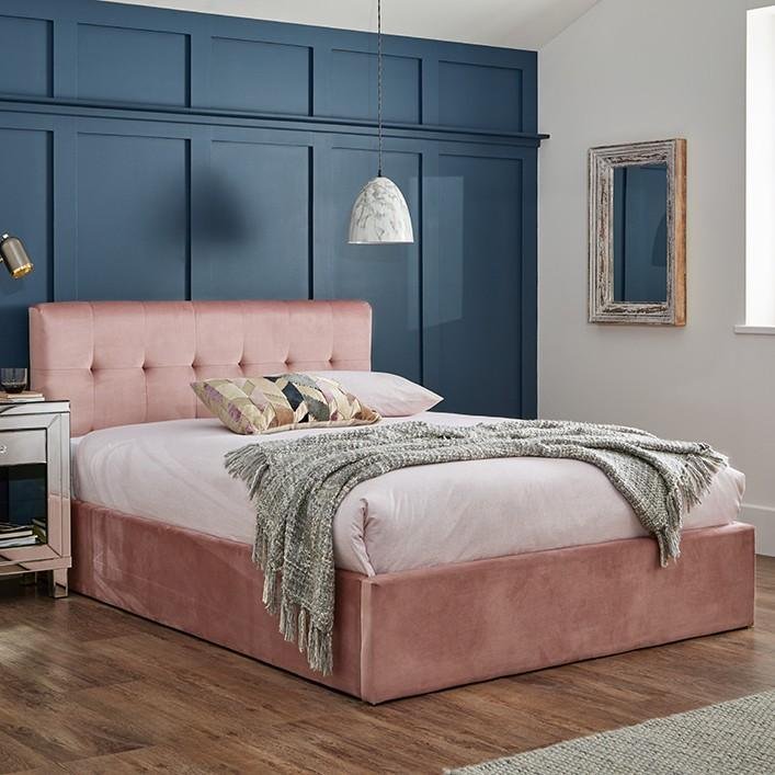 elle-king-size-ottoman-bed-pink-velvet-laura-james-1 Elle King Size Ottoman Bed - Pink Velvet