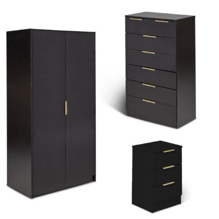 Essie 3 Piece Bedroom Set - 2 Over 5 Chest of Drawers - Pitch Black