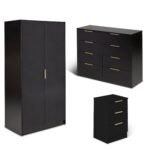 Essie 3 Piece Bedroom Set - 8 Chest of Drawers - Pitch Black