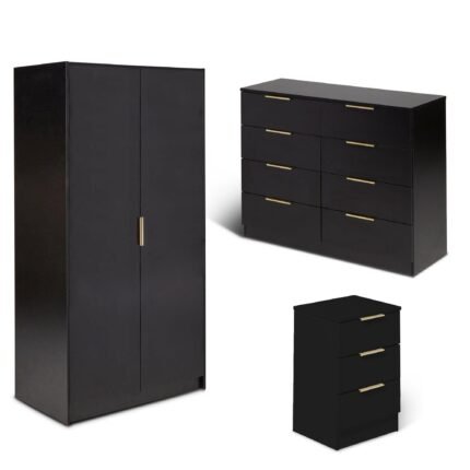 Essie 3 Piece Bedroom Set - 8 Chest of Drawers - Pitch Black