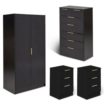 Essie 4 Piece Bedroom Set - 2 Over 5 Chest of Drawers - Pitch Black