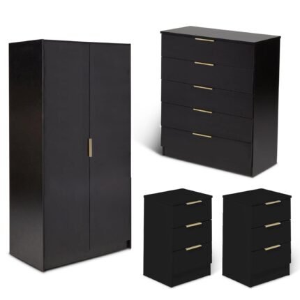 Essie 4 Piece Bedroom Set - 5 Chest of Drawers - Pitch Black
