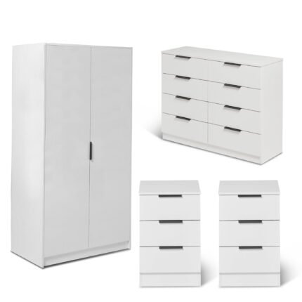 Essie 4 Piece Bedroom Set - 8 Chest of Drawers - Pure White