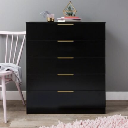 Essie 5 Drawer Tall Chest of Drawers - Black