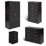 Essie Wardrobe & Drawers Bedroom Set - Pitch Black