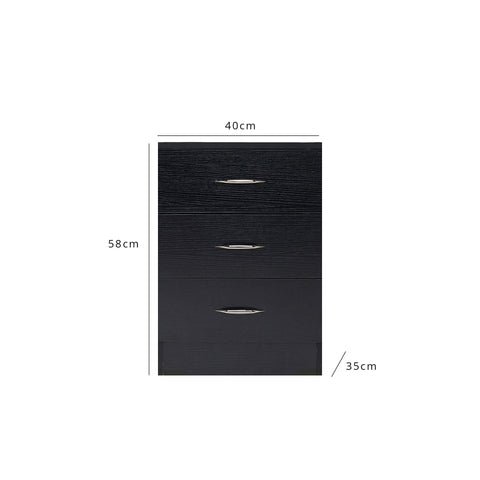Outlet - Essie Black 3 Drawer Bedside Table