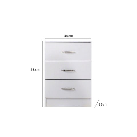 Outlet - Essie Bedside Table 3 Drawer - White 1 OUTLET-Essie 3 Drawer Bedside Table White - Laura James