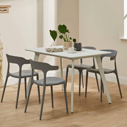 Finn 4 Seater Dining Set with Grey Chairs - 120cm - Pure White
