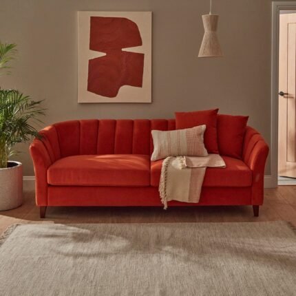 Florence 4 Seater Sofa - Burnt Orange Velvet with Dark Oak Legs