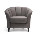 Florence Steel Grey Vegan Leather Armchair - Black Legs - Image 8